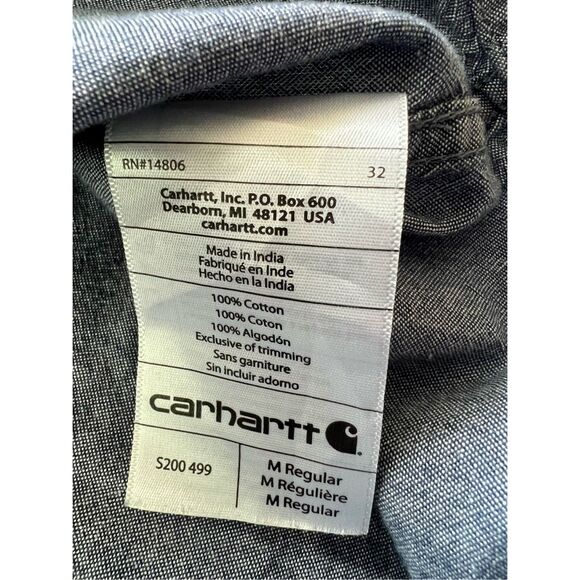 Carhartt Denim Blue Relaxed Fit Short Sleeve Button Down Chambray Shirt Medium - Picture 5 of 7